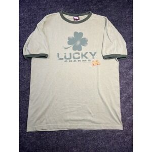 Lucky Charms 2005 "Lucky" T Shirt Size Large Vintage Y2K Cuffed Sleeves Green